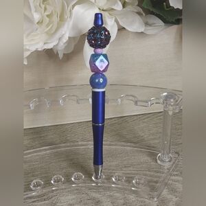 Beaded Blue Pen with Decorative Top